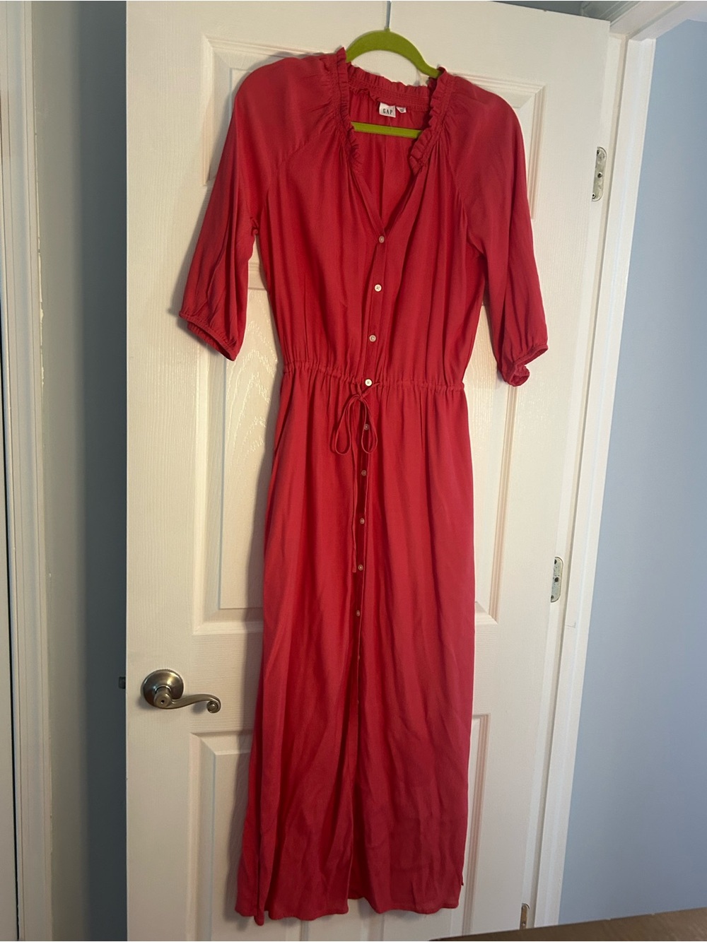 Women’s pink Button-Front Maxi Dress with Drawstring Waist